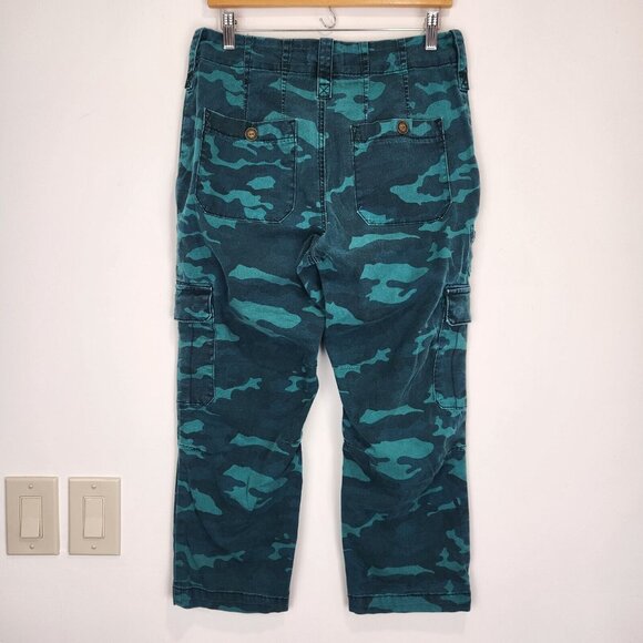 Anthropologie Austen High Rise Cargo Crop Pant Womens 30 Green Camo Canvas - Picture 2 of 12
